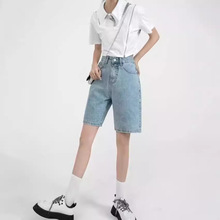 复古牛仔短裤女2024年夏季新款宽松直筒薄款中裤高腰阔腿五分裤子