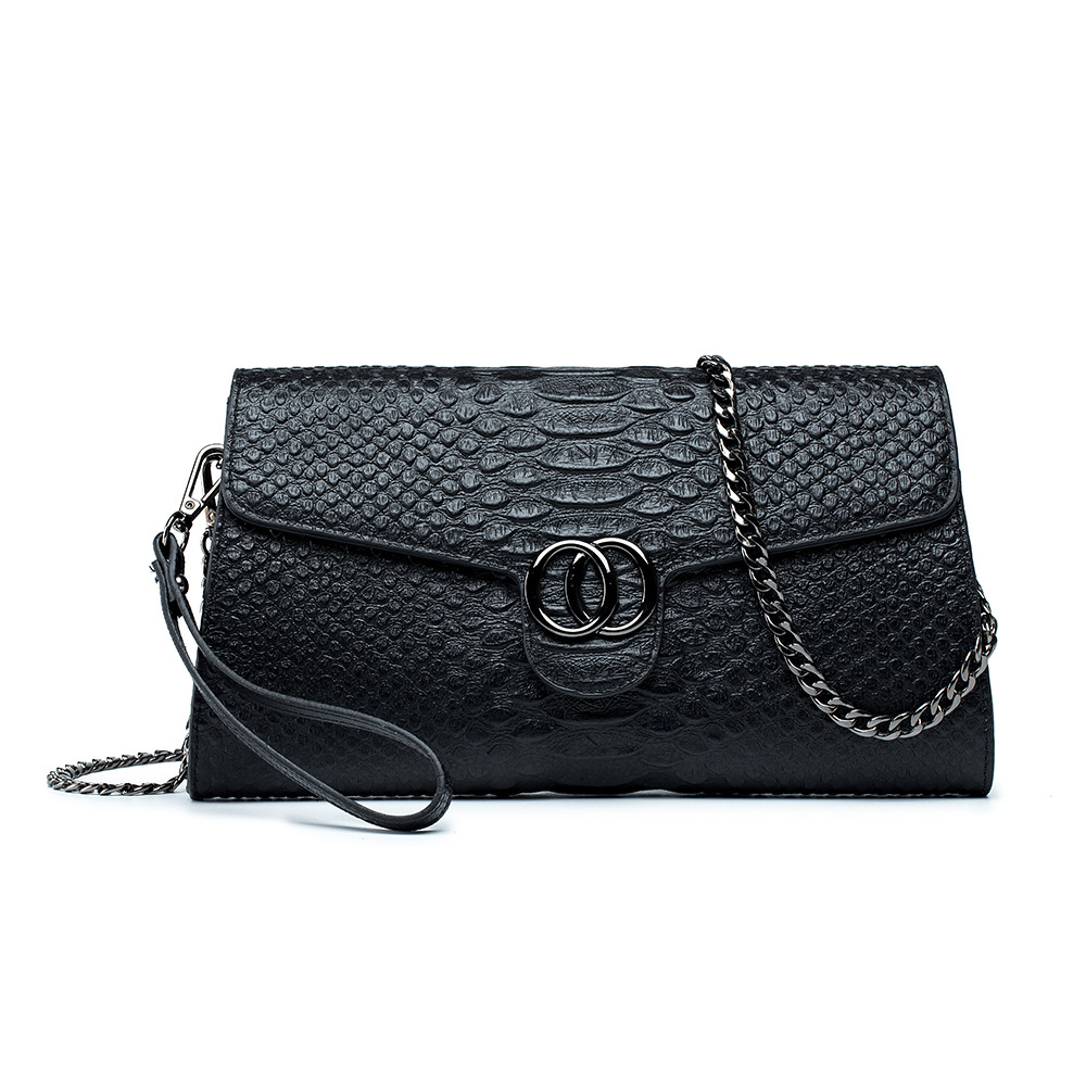 Crocodile Embossed Banquet Women's Fashion Small Dress Envelope Genuine Leather Clutch Shoulder Crossbody Evening Bag - Thumbnail 6