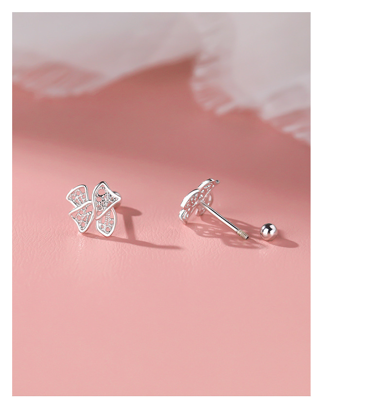 Bow Stud Earrings In Pure Silver Niche Design For Women_voghion.com