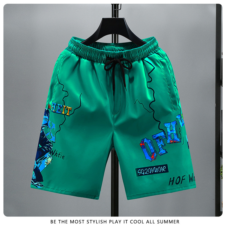 Summer Ice Herren bedruckte Shorts, schnell trocknende Hose, modische Freizeit-Caprihose, Netzrot, Strandmode_voghion.com