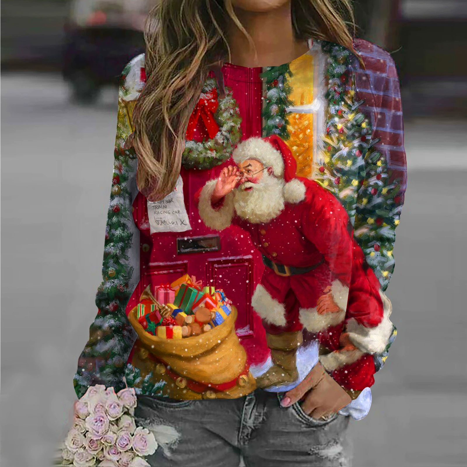 Новый рождественский повседневный свитер 3D с длинными рукавами свободная женская куртка весна и осень бренд женский повседневный свитер