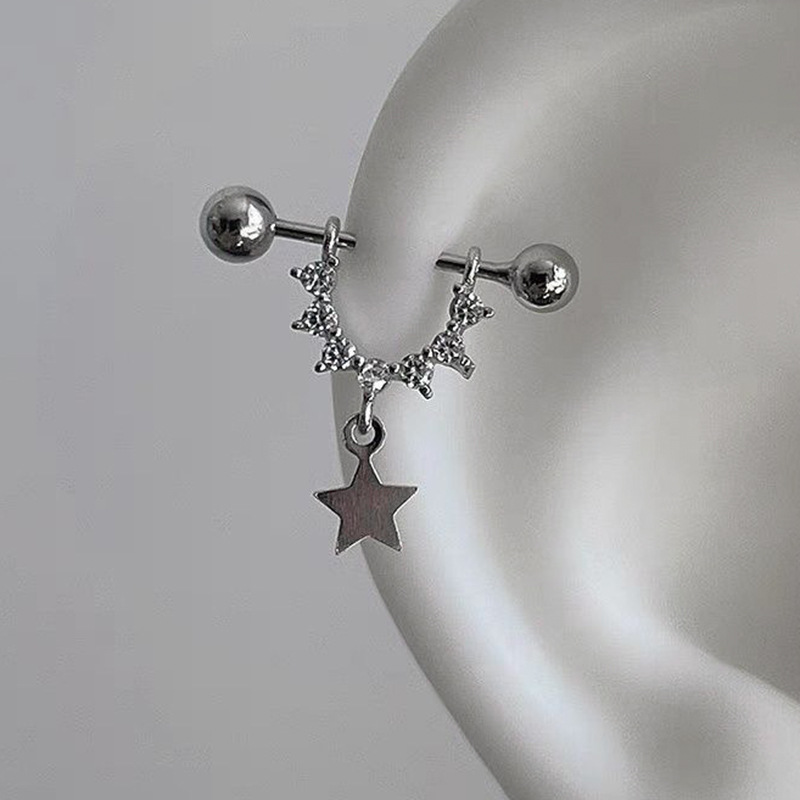 Casual Star Short Tassel Pendant Earrings for Women Micro-Embedded Screw Ear Bone Nails Small and Exquisite Earrings Niche Design