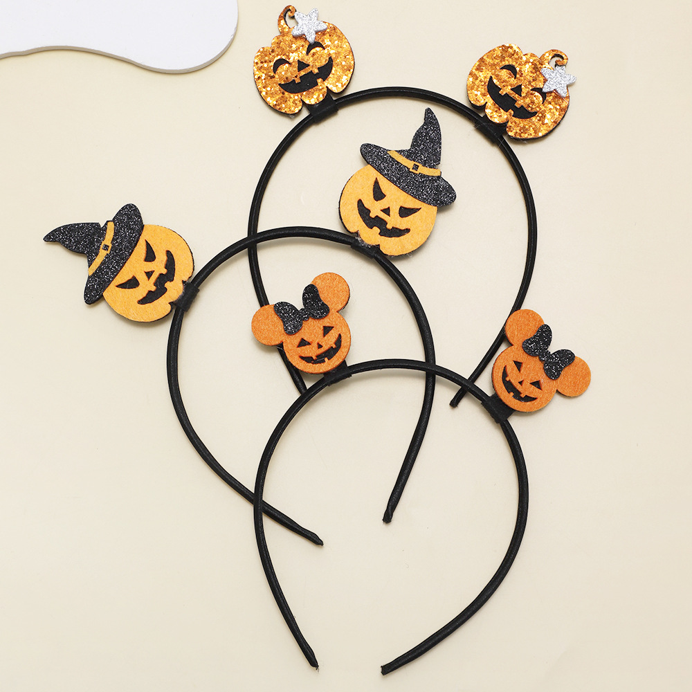Europäische und amerikanische grenzüberschreitende Kinderhaar-Accessoires Baby Halloween Neuer Kürbiskopf-Haarreif Mädchen Glitzernder Totenkopf-Haarreif_voghion.com