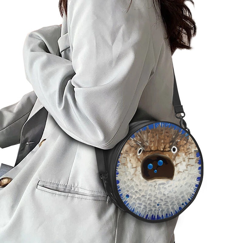 New Cute Small Round Bag Puffer Alpaca Women PU European and American Zipper Backpack Crossbody Shoulder Bag Amazon