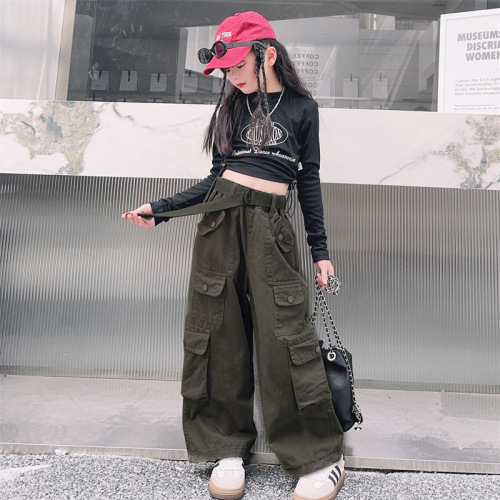 Women's Set Autumn  New Children's Internet Famous Streetwear Work Pants Casual Long Sleeve T-Shirt Two-Piece Stylish