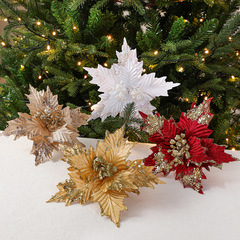 国境を越えた新しいクリスマス26cm金色の白い赤いスパンコールベルベットはクリスマスの花diyの枝葉飾りをシミュレートした