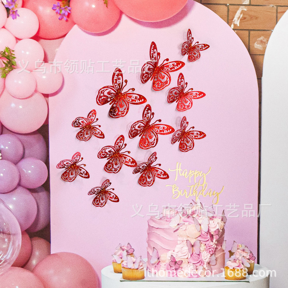 LTHD024 papel hueco mariposa tridimensional mariposa aniversario decoración decorativa decoración de fiesta de cumpleaños