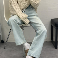 莱赛尔浅蓝色直筒牛仔裤女2025夏秋季小个子高腰显瘦窄版阔腿裤子