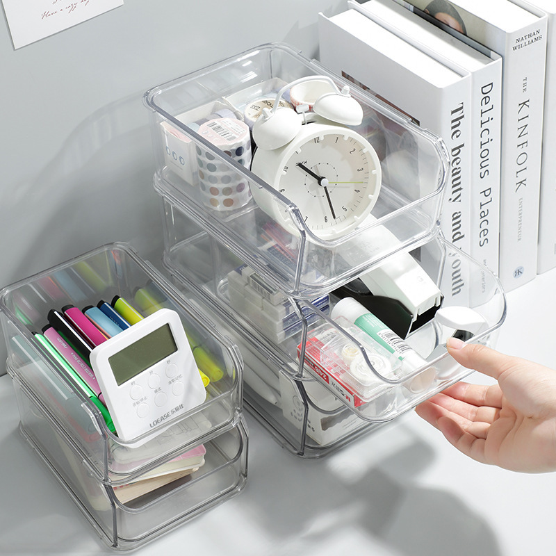 transparent desktop storage box student dormitory stackable stationery clutter organizing box large capacity organizing box storage rack