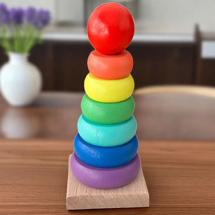 Puzzle Early Education Children's Wooden Building Colorful Rainbow small size Tower Set Tower Shape Matching Stacked Gaole Tumbler