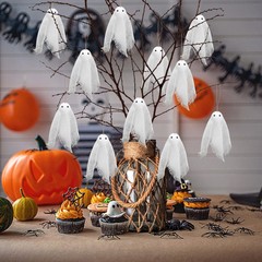 跨境halloween万圣节白鬼幽灵网纱挂饰装饰布置万圣节用品道具