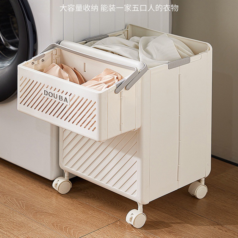 Foldable Dirty Laundry Basket with Wheels for Home Use, Clothes Sorting Organizer, Large Capacity Laundry Hamper