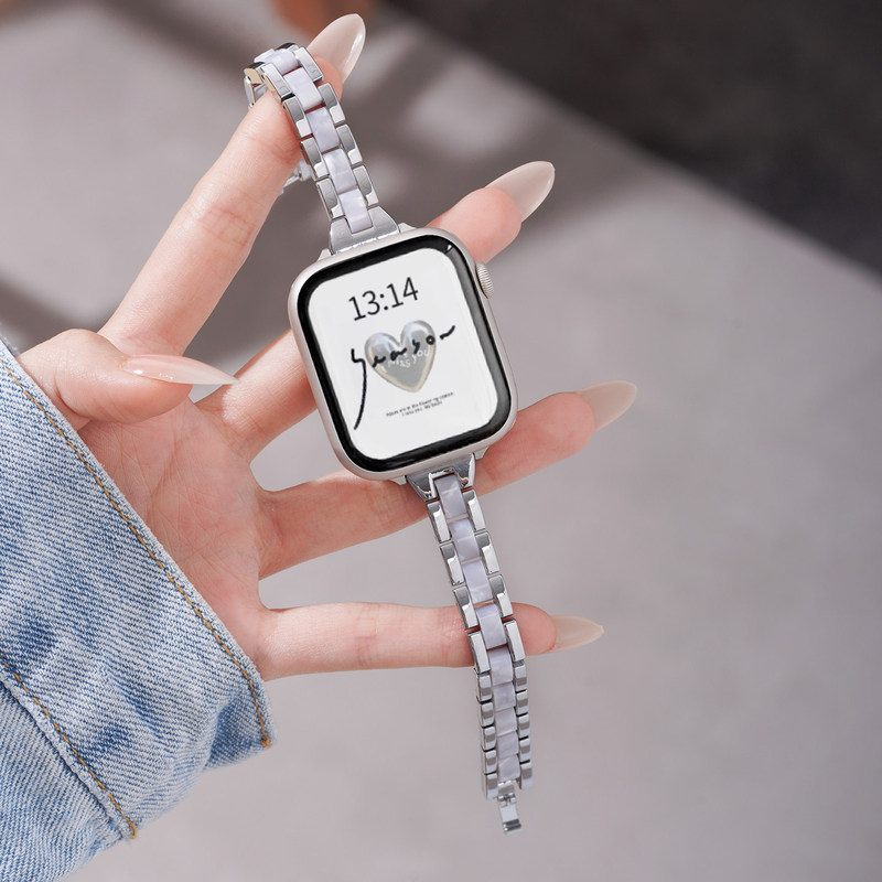 Suitable for Apple Iwatchs11 Three-Bead Resin Watch Strap Applewatchs10/9 Metal Women's Watch Wristband
