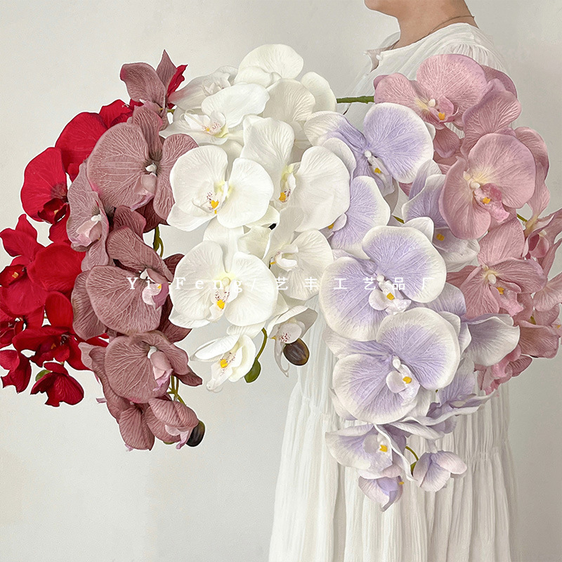 廠家批發仿真單枝復古10頭手感大花蝴蝶蘭假花裝飾客廳擺件仿真花