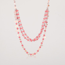 欧美小众波密西亚风粉色水晶多层串珠长款项链女士秋冬夸张毛衣链