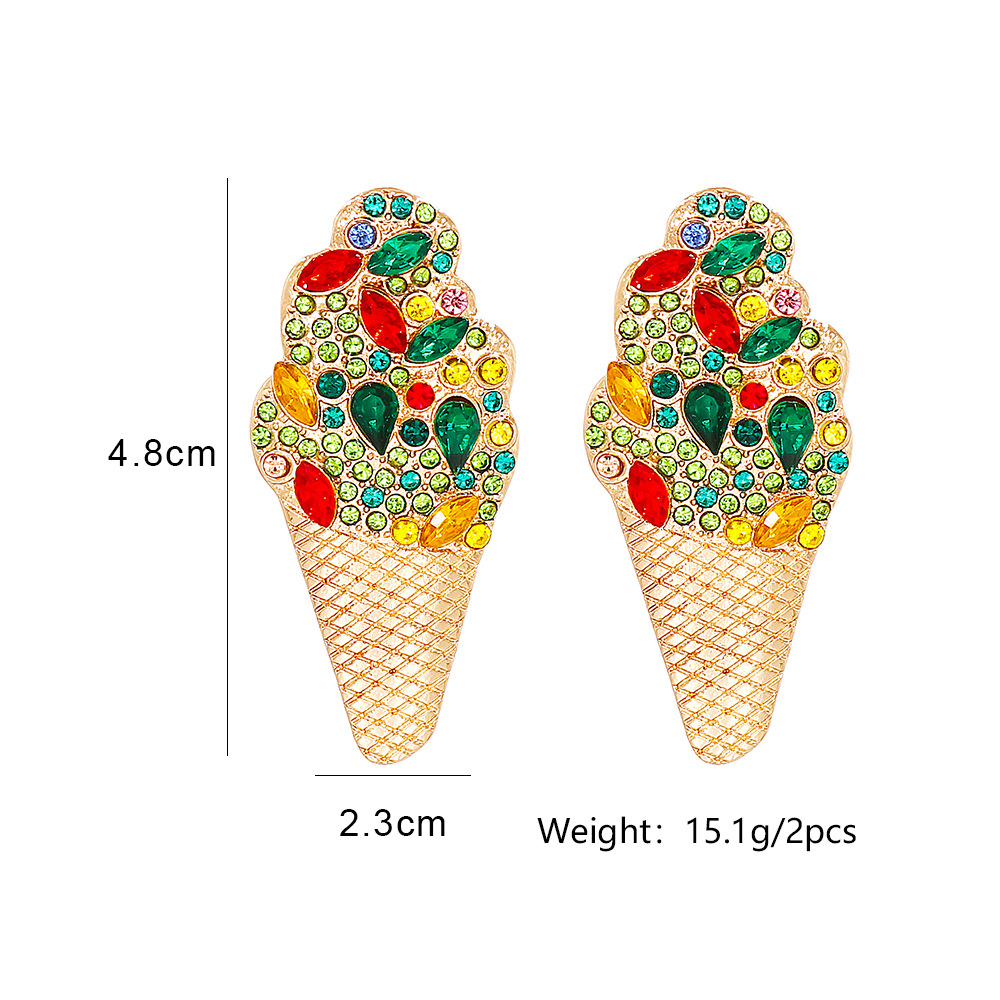 Fashion Ice Cream Alloy Inlay Artificial Diamond Ear Studs