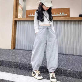 儿童时髦中大儿童女孩奥粒绒卫裤2024新款春秋季女童休闲运动裤潮