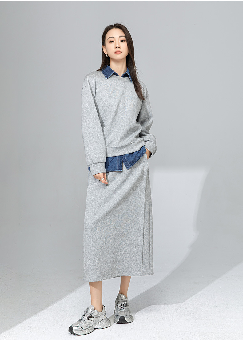 Bộ hai mảnh áo sweatshirt phối màu thiết kế cách điệu cho nữ — Váy nửa màu xanh đậm 65361 chi tiết 22