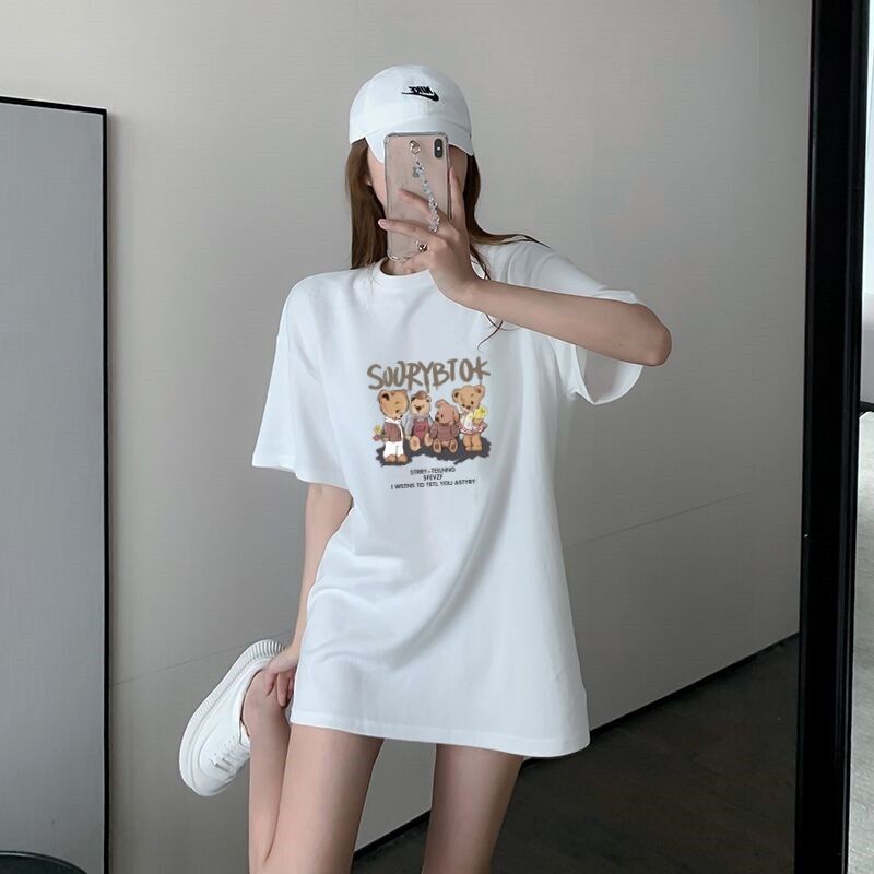 100% Cotton Maternity Thin Summer Top Mid-Length Korean Style Loose Large Size Simple Fashion Short-Sleeved T-Shirt for Women