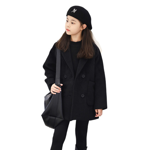 Korean style children's clothing, big children's woolen coats, children's clothing, autumn and winter outer wear, fashionable woolen windbreakers, girls' coats