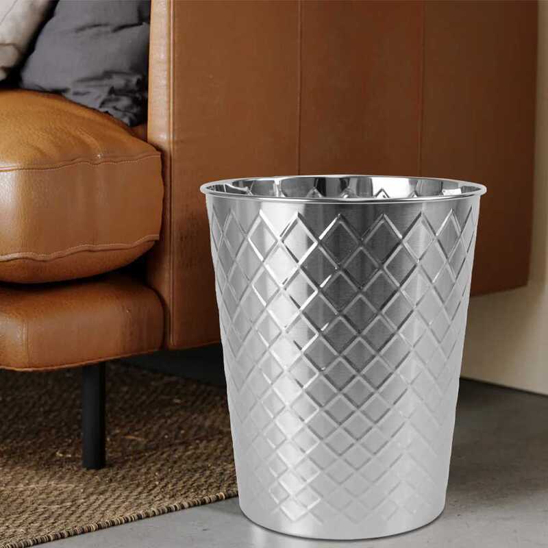 Household Uncovered Trash Bin Large Opening Trash Bin Kitchen Living Room Office Multifunctional Stainless Steel Trash Bin