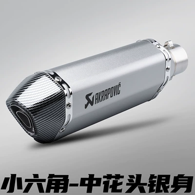 Motorcycle exhaust pipe: Scorpio Exhaust Stainless Steel Competition - 370mm-small-hexagonal-medium-flower-head-silver-body