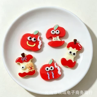 小红书热款创意红苹果表情包洞洞鞋配饰奶油胶diy材料手机壳贴片