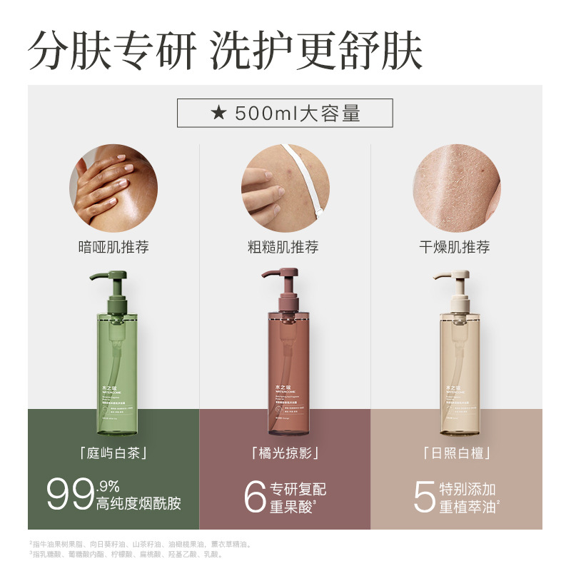 SHUZHIKOU 니코틴 아미드 과일 산 샤워 젤 제조업체는 지속적인 향기 밝은 샤워 젤 400ML 에 영양을 공급하고 보습합니다.