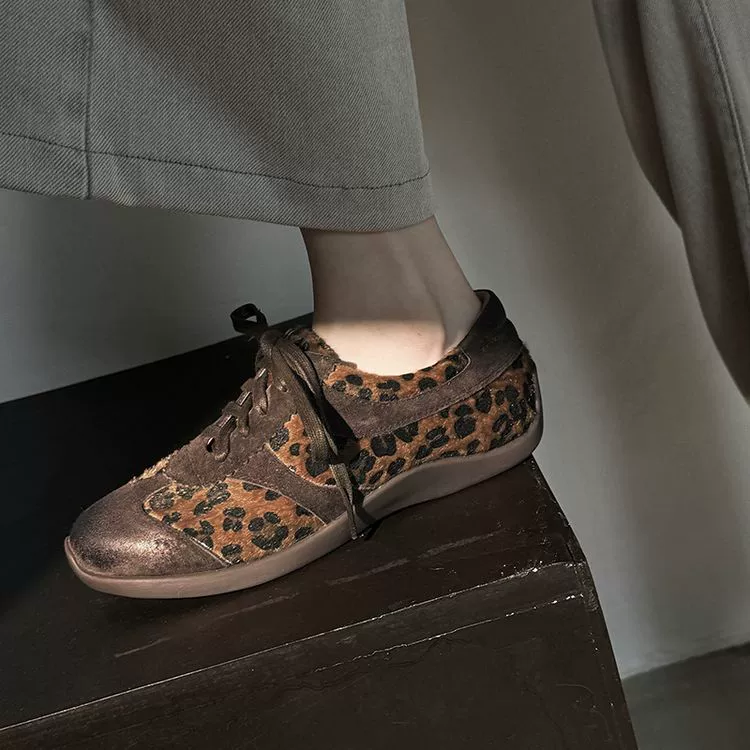 Ретро леопардовый шнуровок туфли женские спортивные туфли повседневные одиночные туфли