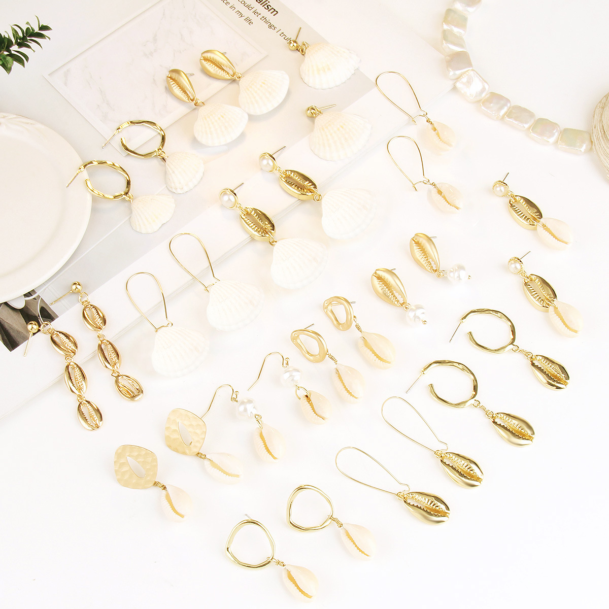 Bohemian ins marine jewelry pearl shell earrings alloy natural summer shell earrings_voghion.com