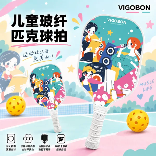 Fiberglass children's pickleball racket set, ultra-light and durable, suitable for all skill levels, direct from the factory for youth training rackets
