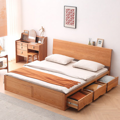 北歐全實木櫻桃木1.5米小戶型抽屜儲物床日式1.8米高箱氣壓雙人床