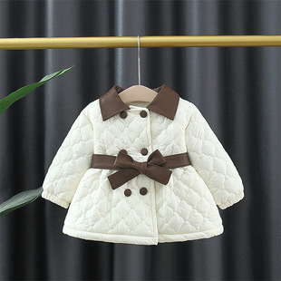 Children's cotton-padded winter New plus velvet padded waist lapel children's clothing girls cotton-padded jacket baby cotton-padded jacket coat wholesale