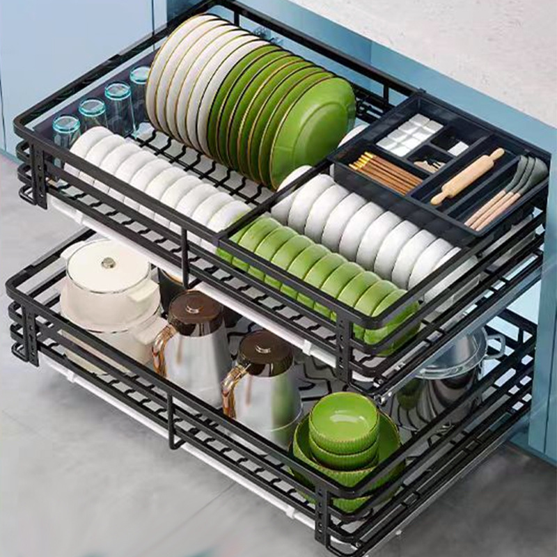 Cesta de tiro, gabinete de cocina, cajón de doble capa, armazón, armazón, 304, canasta de acero inoxidable, canasta de amortiguación, fábrica