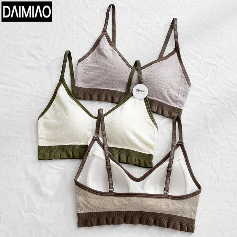 Contrast color beautiful back underwear women's bra without rims tube top sling breast pad inner wear light sports chest wrap summer