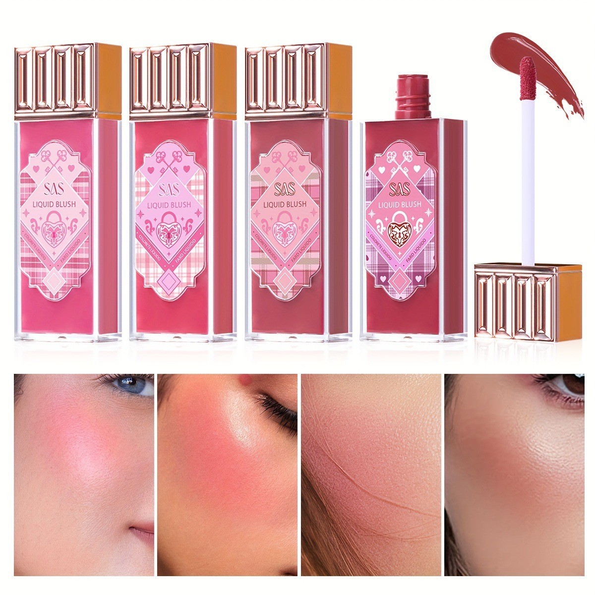 USHAS Europa y los Estados Unidos en stock transfronterizo 4 colores líquido blush impermeable mate labios mejillas doble uso sombra de ojos SAC001