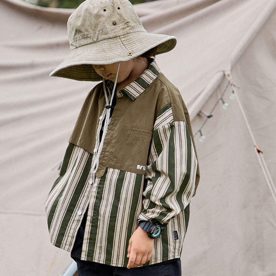 Ropa para niños camping costura camisa a rayas 2022 nuevo otoño niños primavera y otoño de manga larga estilo occidental camisa abrigo