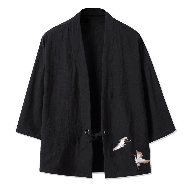 Men's Chinese-style three-quarter sleeve Tang suit Hanfu summer thin loose Japanese style cardigan, Taoist robe, kimono linen top