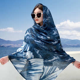 云南旅游拍照蓝色防晒丝巾女夏季薄款民族风围巾披肩外搭海边纱巾