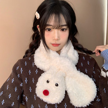 卡通可爱雪人毛绒交叉围巾女生冬天户外保暖百搭学生情侣护颈围脖