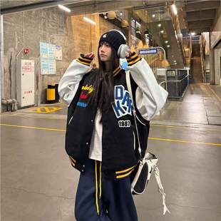 Amoeba Original Chinese Style Flocked Embroidered Letter Baseball Jacket 2025 Spring New Thickened Couple Jacket