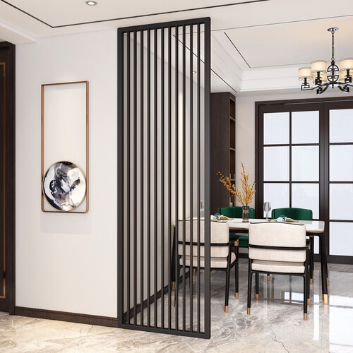 Iron and steel screen partition wall, light luxury stainless steel metal living room, minimalist modern entryway, Chinese-style floral lattice decoration, hollowed-out design