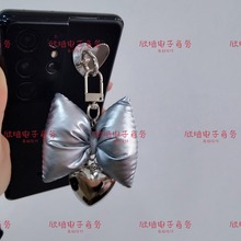 韩系小众设计感 黑银充棉蝴蝶结简约高级手机挂件包包配饰