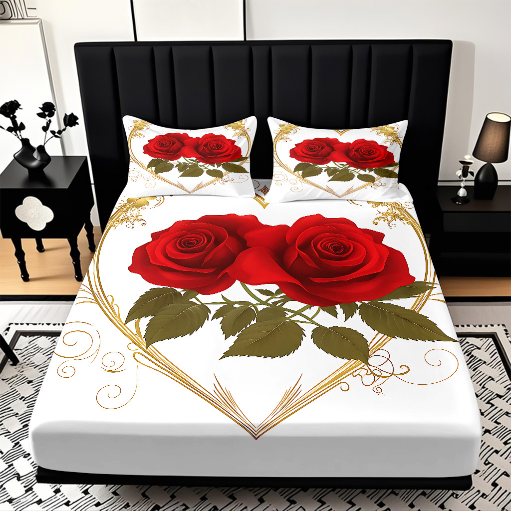 TEMU / JIT serie de flores de rosa multicolor 3D impresión digital set de cama para diseñar el fabricante de la fuente
