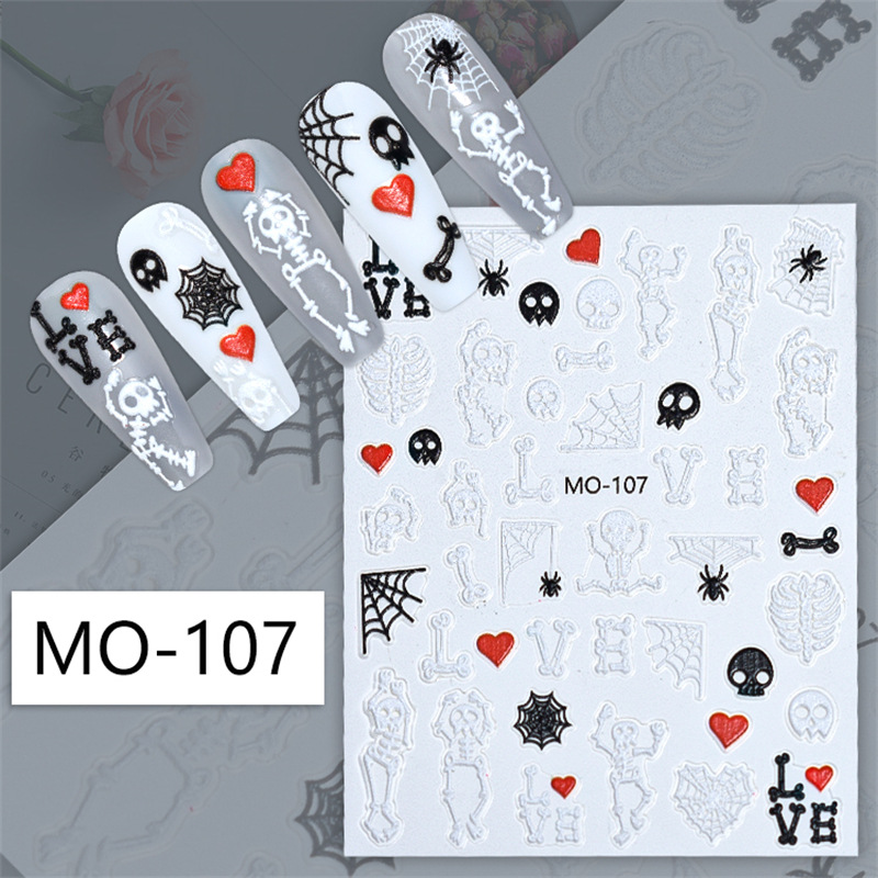 Nuevas pegatinas de alivio de uñas de Halloween cráneo calabaza fantasma 3D pegatinas de uñas tema Diablo