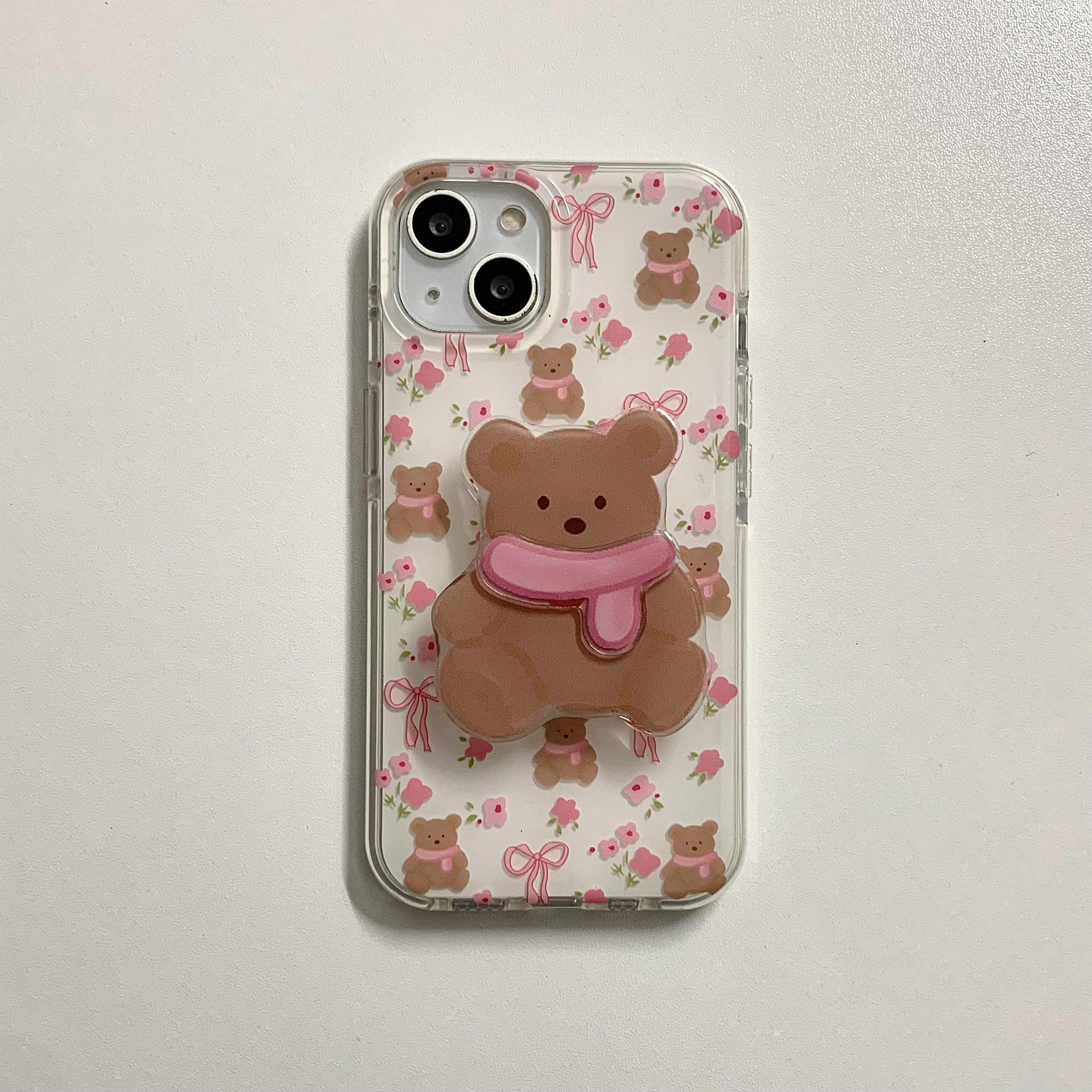 Divertido oso de dibujos animados floral para iPhone16 funda para teléfono móvil 15ProMax pareja 14/13 nicho 16PM