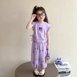 女小宝卡通甜美可爱休闲夏装中小童韩版纯色夏季新款束脚裤两件套