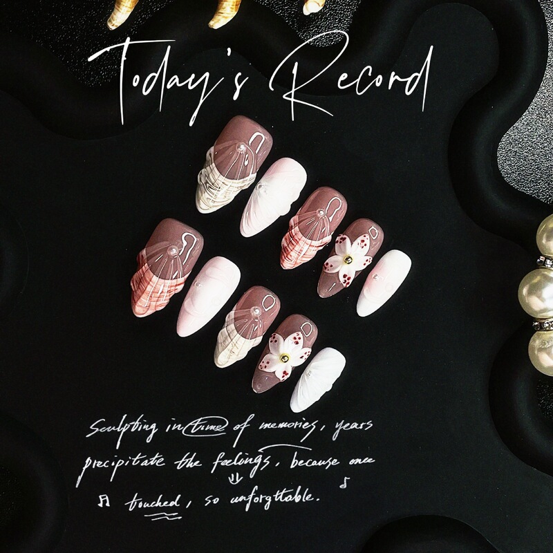 European and American New Style French Almond Pure Handmade Stereo Carved Manicure European and American Popular Style Smudged Sweet Pure Lust Manicure