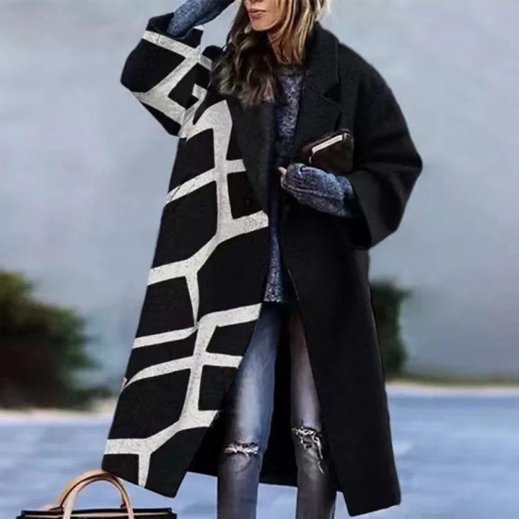 8753 nuevo estilo 2025 otoño europeo y americano comercio exterior transfronterizo ropa de mujer Amazon abrigo estampado de manga larga chaqueta de solapa image 36