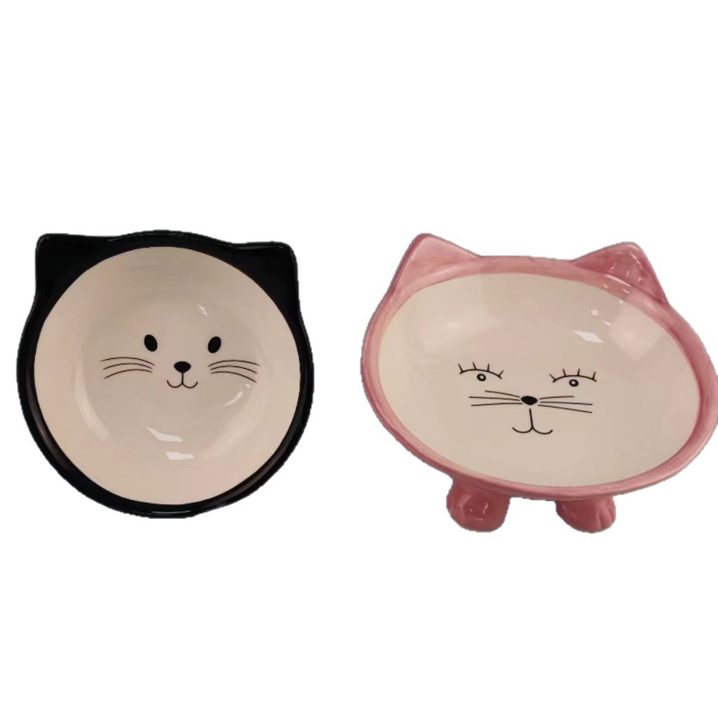 Inventario creativo de caricatura de cerámica gato estilo gato tazón anti-derribar gato tazón de agua para beber tazón de mascotas